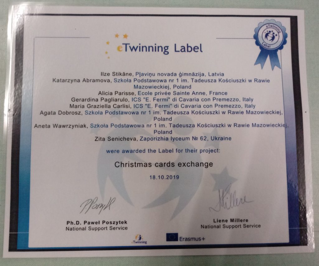 CONCLUSIONE DEL PROGETTO eTWINNING CHRISTMAS CARDS EXCHANGE