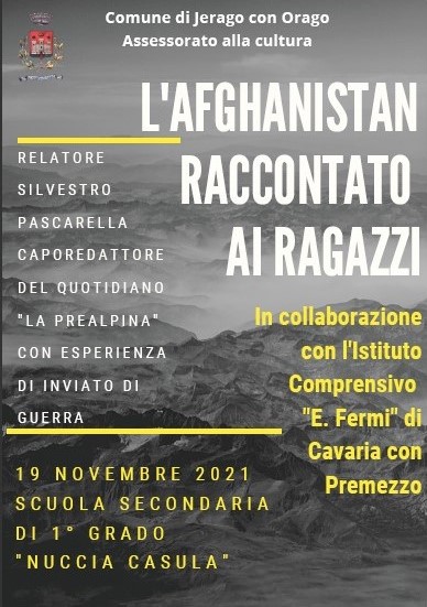 COMUNICAZIONE INTERNA N.77: Incontro “L’Afghanistan spiegato ai ragazzi” con il giornalista Silvestro Pascarella.